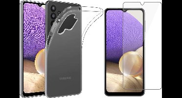 Hoesje geschikt voor Samsung Galaxy A32 5G - Screen Protector GlassGuard - Back Cover Case ShockGuard Transparant & Screenprotector