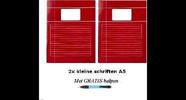 Schriften klein A5 lijntjes - Met Kantlijn - Set van 2 stuks - Rood - Met GRATIS balpen