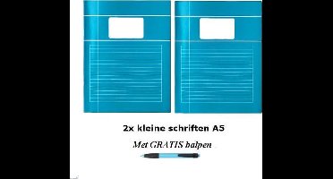Schriften klein A5 lijntjes - Met Kantlijn - Set van 2 stuks - Aquablauw - Met GRATIS balpen