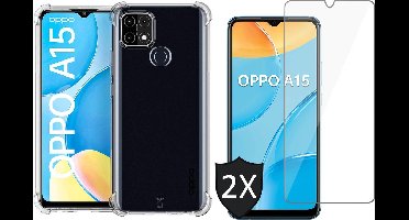 Hoesje geschikt voor Oppo A15 Transparant Shock Proof Case + 2x Screen Protector Glas