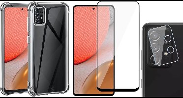 Hoesje geschikt voor Samsung Galaxy A72 - Shock Proof Case - Transparant - Met Full Screenprotector en Camera Screen Protector
