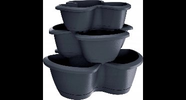 Respana Trio 3-Compartiment Plantenpot Pillar Pot Bloempot Plantentoren Stapelbaar 3 niveaus - Donker Grijs