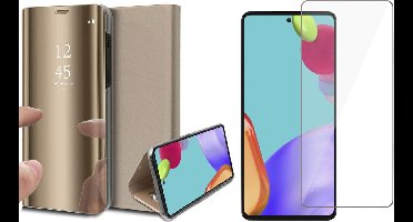 Hoesje geschikt voor Samsung Galaxy A52 - Spiegel Book Case - Goud - Met Screenprotector