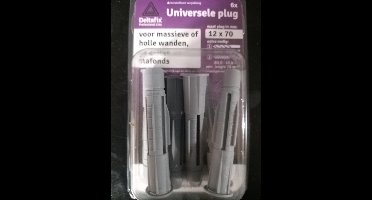 Deltafix universeelplug met kraag grijs 12 x 70 mm 6 st.