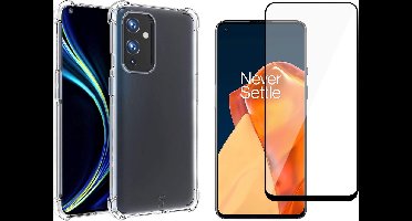 Hoesje geschikt voor OnePlus 9 - Transparant Shock Proof Case + Screen Protector Glas Full