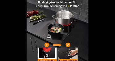 Keramische Kookplaat – Elektrische Kookplaat – Inbouw Kookplaat – Vrijstaande Kookplaat – 2-Pits Kookplaat – Compact 30 cm – 2800W Met 9 Warmtestanden