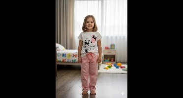 Minnie Mouse Meisjes Pyjama – Lange Broek & T‑shirt – Comfortabel Disney Nachtset – Wit/Roze
