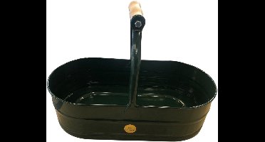 Dutchlander Tuintray / Oogstbak Metaal – Retro Design – Ovaal – 4 Liter – Houten Handvat - Dennengroen