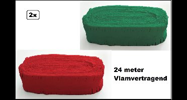 2x Crepe guirlande rood en groen 24meter - Brandvertragend - Slinger verjaardag vlaglijn festival thema feest party