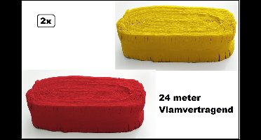 2x Crepe guirlande geel en rood 24meter - Brandvertragend - Slinger verjaardag vlaglijn festival thema feest party