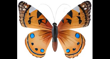 Pro Garden Wanddecoratie vlinder - oranje - 34 x 28cm - metaal - muurdecoratie / schutting / tuin