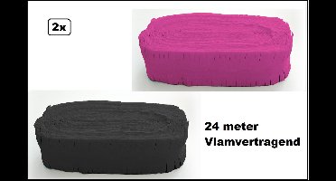 2x Crepe guirlande zwart en pink 24meter - Brandvertragend - Slinger verjaardag vlaglijn festival thema feest party