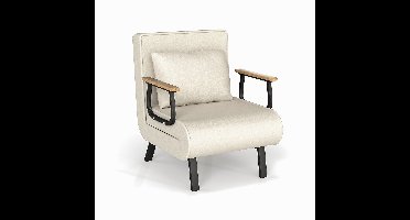 Klapbed – Vouwbed – Opklapbed – Logeerbed – Eenpersoonsbed – Multifunctioneel – Traagschuimmatras – Houten Armleuningen – Beige