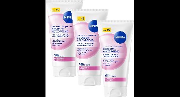 NIVEA Essentials Voedende Dagcrème voor Vrouwen SPF 15 - Gezichtscreme Droge huid - Moisturizer - Skincare - met Arganolie - 3x 50 ml