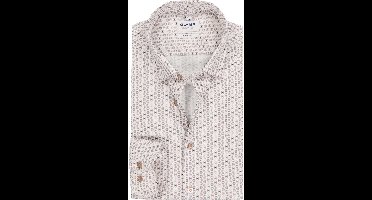 OLYMP Level 5 body fit overhemd - dobby - wit met bruin dessin - Strijkvriendelijk - Boordmaat: 41