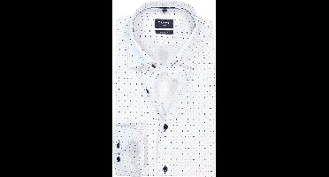 OLYMP Luxor modern fit overhemd - mouwlengte 7 - dobby - wit met licht- en donkerblauw dessin - Strijkvrij - Boordmaat: 42