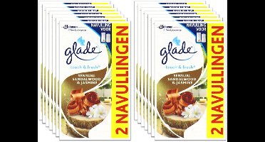 12x Glade Luchtverfrisser Touch & Fresh Navul Duo Sandalwood & Jasmine 2x10 ml