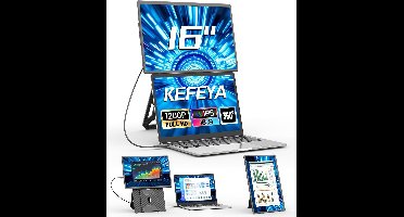 Draagbare Monitor – Laptop Scherm Extender – Mobiel Scherm – Tweede Beeldscherm – 16 Inch IPS Display – 1200P FHD Resolutie – 360° Draaibare Magnetische Standaard