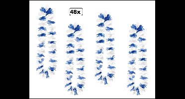 48x Hawai slinger blauw/wit - bloemenkrans - Thema feest hawaii krans huwelijk