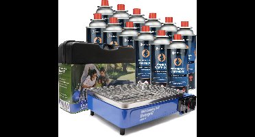 Eurocatch Butaangas Camping Grill - Evergrill incl 12 Gasbussen - Gas Barbecue - Camping Kooktoestel - Tafelgrill - Tafelbarbecue - Noodpakket