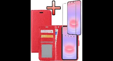 Hoesje - Met Screenprotector - Geschikt voor Samsung Galaxy A37 - Luxe Pasjeshouder - Bookcase Portemonee - Flip Case - Kunstleer Book Case - Flipcase - Book Cover - Walletcase - Portemonneehoes - Rood