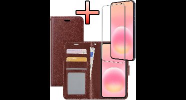 Hoesje - Met Screenprotector - Geschikt voor Samsung Galaxy A57 - Luxe Pasjeshouder - Bookcase Portemonee - Flip Case - Kunstleer Book Case - Flipcase - Book Cover - Walletcase - Portemonneehoes - Bruin