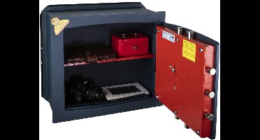 Technomax GOLD GD/6 Muurkluis S2 Gecertificeerd EN 14450 Inbouwkluis Muur Dubbel Slot Sleutelslot en Mechanisch Cijferslot 10mm Massief Staal Blauw Inbraakwerende Veiligheidskluis voor Geld en Sieraden Premium Italiaanse Safe Geen Batterijen