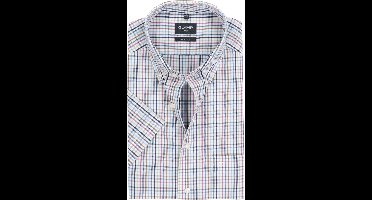 OLYMP Luxor modern fit overhemd - korte mouw - popeline - wit met blauw en bruin geruit - Strijkvrij - Boordmaat: 41