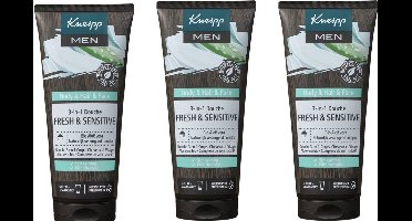 Kneipp - Shampoo & Douche - Men Fresh & Sensitive - Voor gevoelige en droge huid - 3 x 200 ml - Grootverpakking - Douchegel - Mannenhuid - Gevoelige Huid - Droge Huid - Verzorging