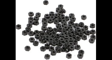 Nylon zeskantmoer M3 zwart 50 stuks | Kunststof moeren