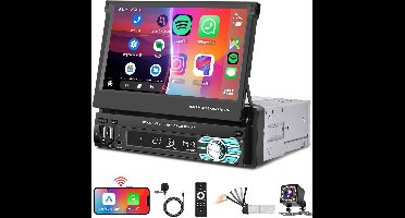 Autoradio – Draadloze Autoradio – Carplay Autoradio – Android Auto Radio – Bluetooth Autoradio – 7 Inch Handmatig Intrekbaar Touchscreen – Inclusief 12 LED Achteruitrijcamera