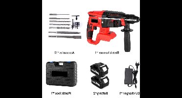 Boorhamer - Breekhamer - Boor - Klopboormachine - Bamerboormachine - Accu - Brushless - Elektrische Combihamer - 2000W - met 2 Accu’s, Lader en Accessoireset – Voor 21V/18V Batterijen