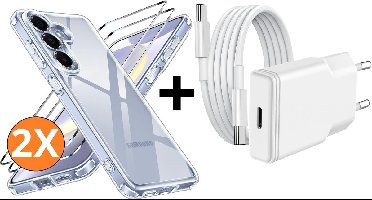 USB C Adapter oplader - USB C Snellader 20W Met 1m Kabel - Hoesje Geschikt voor Samsung Galaxy S26 Plus 5G transparant Anti Shock silicone met 2x screenprotector- Ntech COMBI-SET