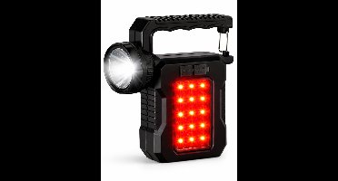 HEM Noodlamp met Usb-c en Zon-oplaadfunctie– Oplaadbare LED Zaklamp met USB & Solar – Campinglamp 1 Front LED + 12 Zij-LED’s (6 Rood)