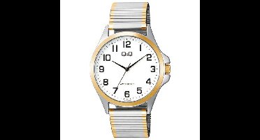 Q&Q- heren horloge-model c36a-026py-rekbare band-bicolor-goud/zilverkleurig-duidelijke wijzerplaat-inkortbaar-3 bar waterdicht-diameter 39 mm