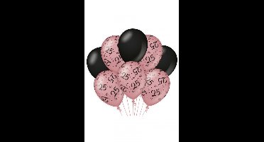 Ballon 25 roze zwart 30 cm per 8 stuks