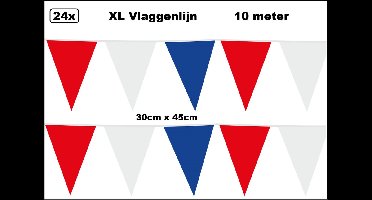 24x XL Vlaggenlijn rood/wit/blauw 30cm x 45cm 10 meter - Giga mega Holland Koningsdag WK Nederland