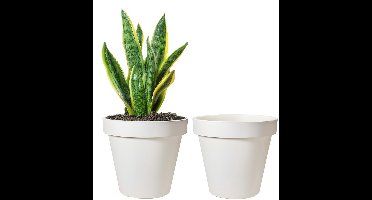 Pro Garden Bloempot - 2x - wit - rond - D30 cm - kunststof - plantenpot - tuin buiten