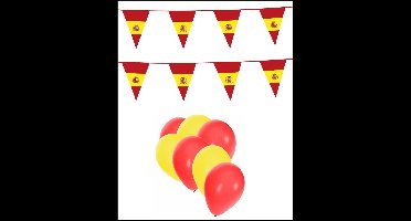 Spanje feestpakket- 2x Vlaggenlijn 10 meter + 20 ballonnen rood/geel - Versiering Slinger Feestdecoratie Decoratie