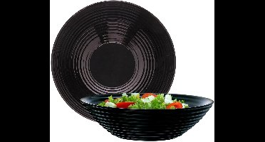Luminarc Salade schaal/slakom - 2x - zwart - glas - Dia 27 cm - Schalen en kommen - Keuken - Voedsel