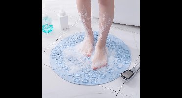 Oneay Massagebadkamermat, rond, gestructureerd oppervlak, antislip PVC douchemat met afvoergaten, biedt veiligheid voor ouderen en kinderen - Blauw. Diameter: 55 cm (21,6 inch).