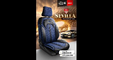 Stoelhoezen Peugeot 206 1998 – 2009 – Sevilla premium seat cover - Blauw zwart - Ademend linnen stof met luxe leder – premium uitstraling (Voorstoelen set 2 voorstoelen)