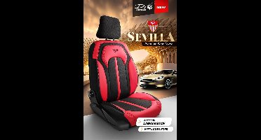 Stoelhoezen Hyundai S-Coupe 1990 – 1996 – Sevilla premium seat cover - Rood zwart - Ademend linnen stof met luxe leder – premium uitstraling (Voorstoelen set 2 voorstoelen)