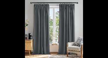 Verduisteringsgordijnen Plooiband, 140x260 cm (B x H), Donkergrijs, 2 stuks, Gordijnen Warmte-isolerend voor Slaapkamer, Raam