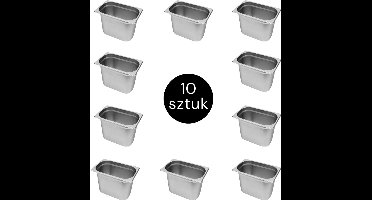 MEGA-M Gastronorm - GN 1/4 Set van 10 stuks - 265x162x200 mm - Roestvrij Staal