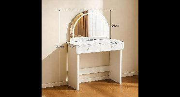 Make-uptafel met LED Verlichting en Ronde Spiegel 94x40x130 cm – Moderne Kaptafel met 2 Laden, Compacte Make-up Tafel voor Meisjes en Vrouwen – Pauwhome