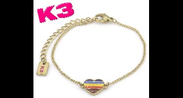 K3 Armband met regenboog hartje - Goudkleurig RVS - K3 merchandise - K3 sieraden