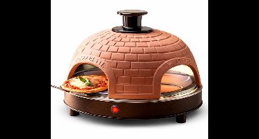 Emerio Pizzarette Origineel - 4 Persoons Pizza Oven - Handgemaakte Terracotta Koepel - 4 Geïsoleerde Bakspatels - RVS Bakplaat - Gourmetstel met Cool touch koepel - PO-115985 900W