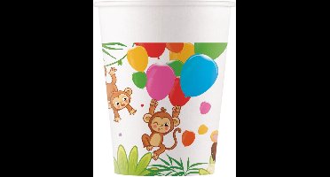 Vegaoo - 8 kartonnen bekers jungle ballonnen 200 ml safari