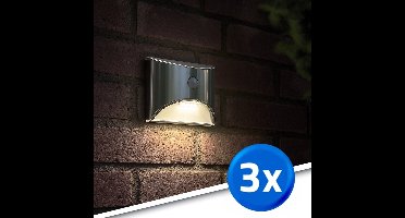 Solar wandlamp buiten 'Flint' - Voordeelset 3 stuks - Warm wit licht - Tuinverlichting op zonne-energie - Luxe wandlamp - RVS